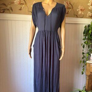 Anthropologie Light & Airy Maxi Dress w Pockets Navy Blue NWT Size M